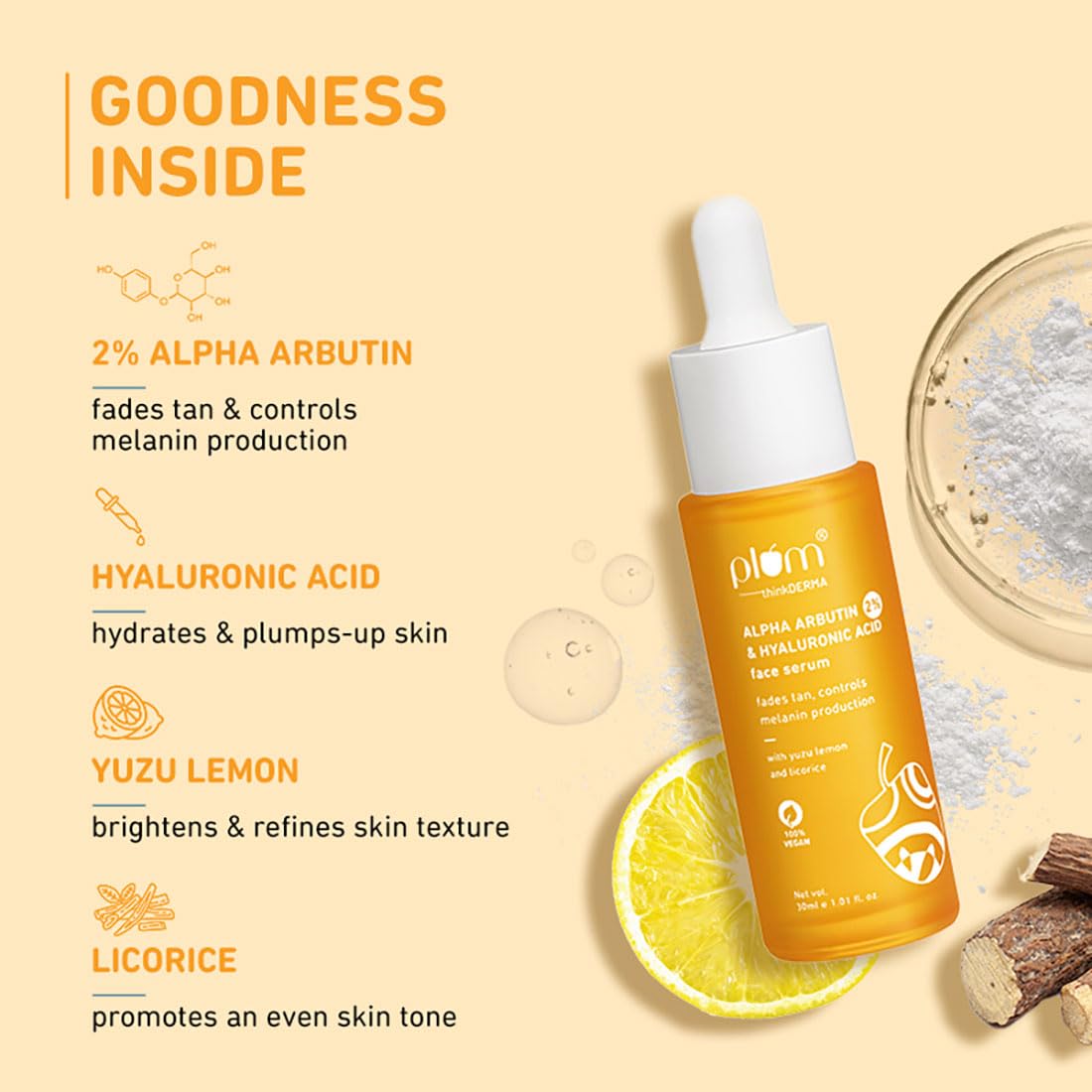 PLUM 2% ALPHA ARBUTIN & HYALURONIC ACID FACE SERUM 30 ML