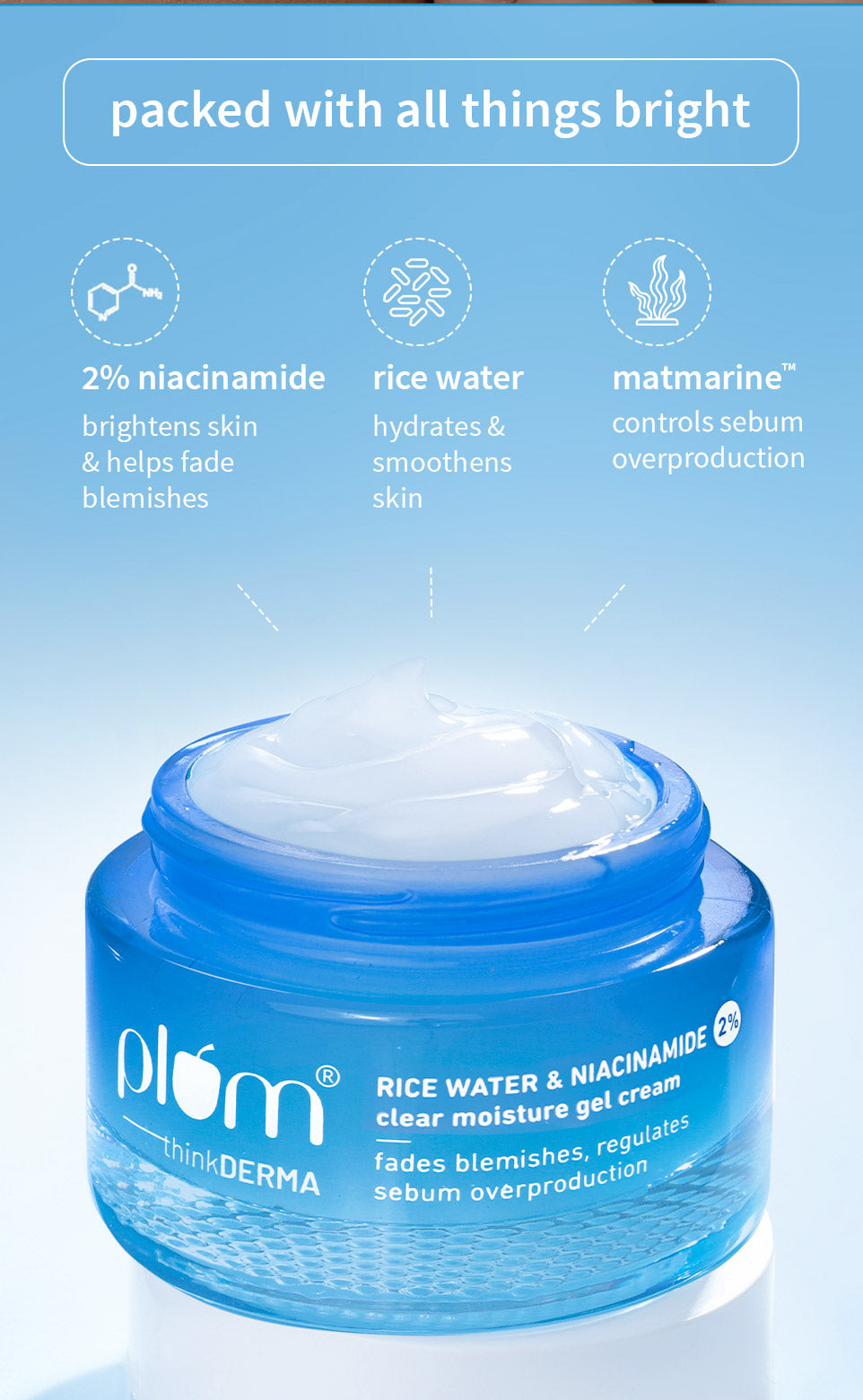 PLUM RICE WATER & NIACINAMIDE 2% CLEAR MOISTURE GEL CREAM 50 GM