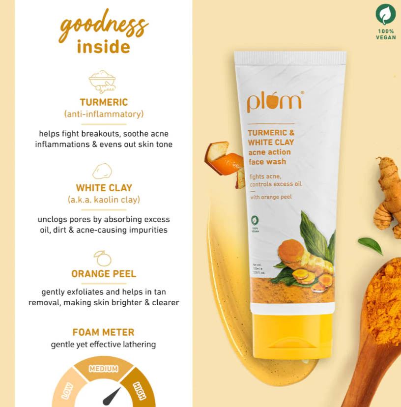 PLUM TURMERIC & WHITE CLAY ACNE ACTION FACE WASH 100ML