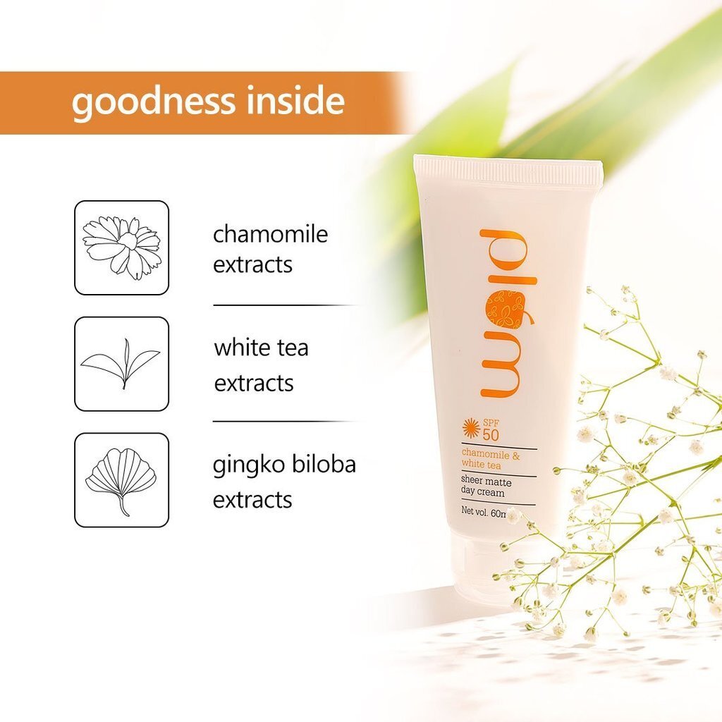 PLUM CHAMOMILE & WHITE TEA SHEER MATTE DAY CREAM SPF50 60ML