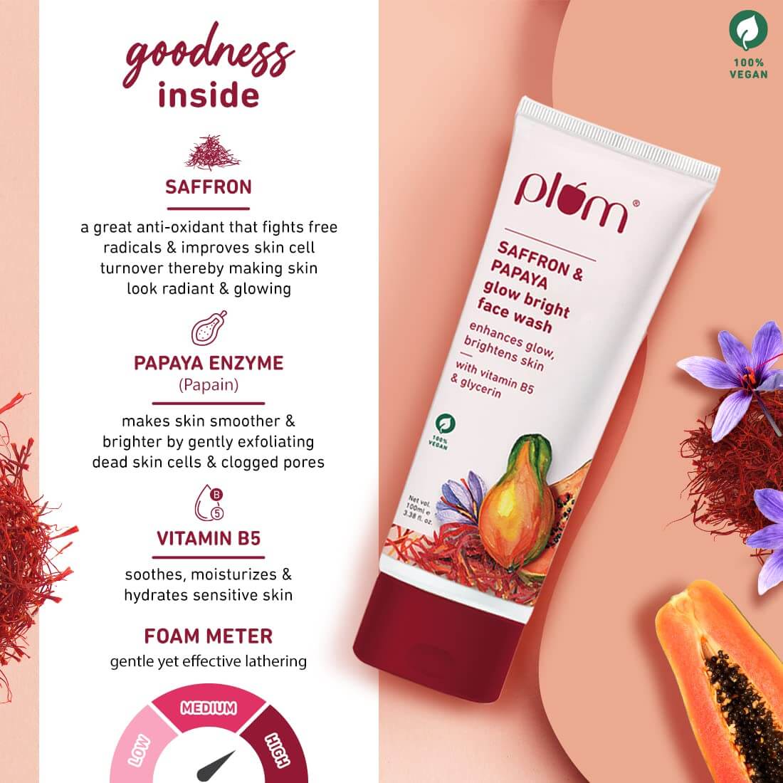 PLUM SAFFRON & PAPAYA GLOW BRIGHT FACE WASH 100 ML