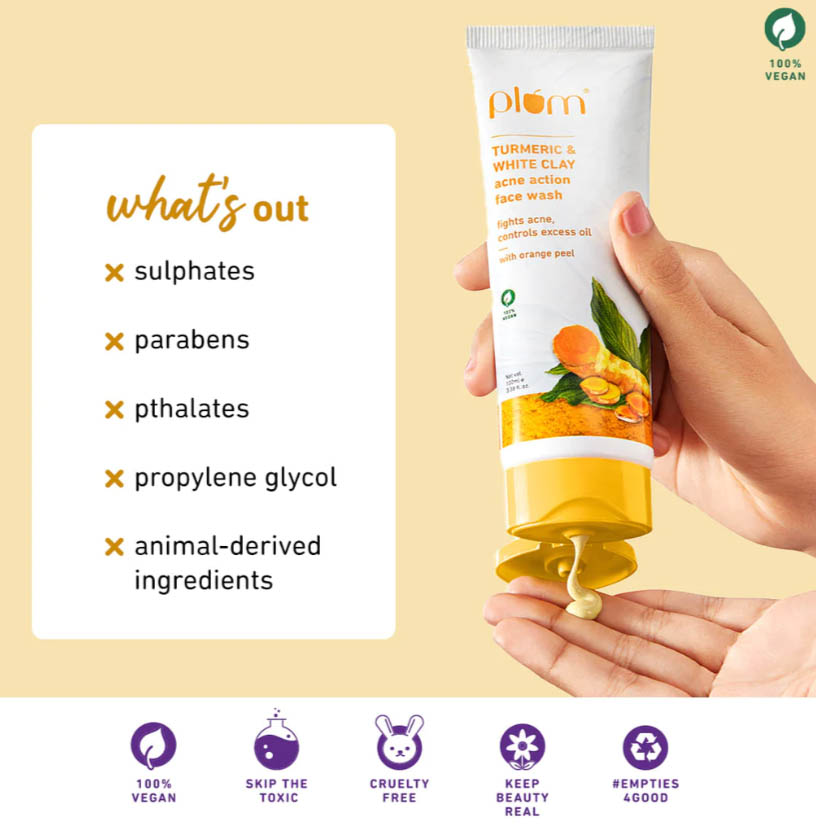 PLUM TURMERIC & WHITE CLAY ACNE ACTION FACE WASH 100ML