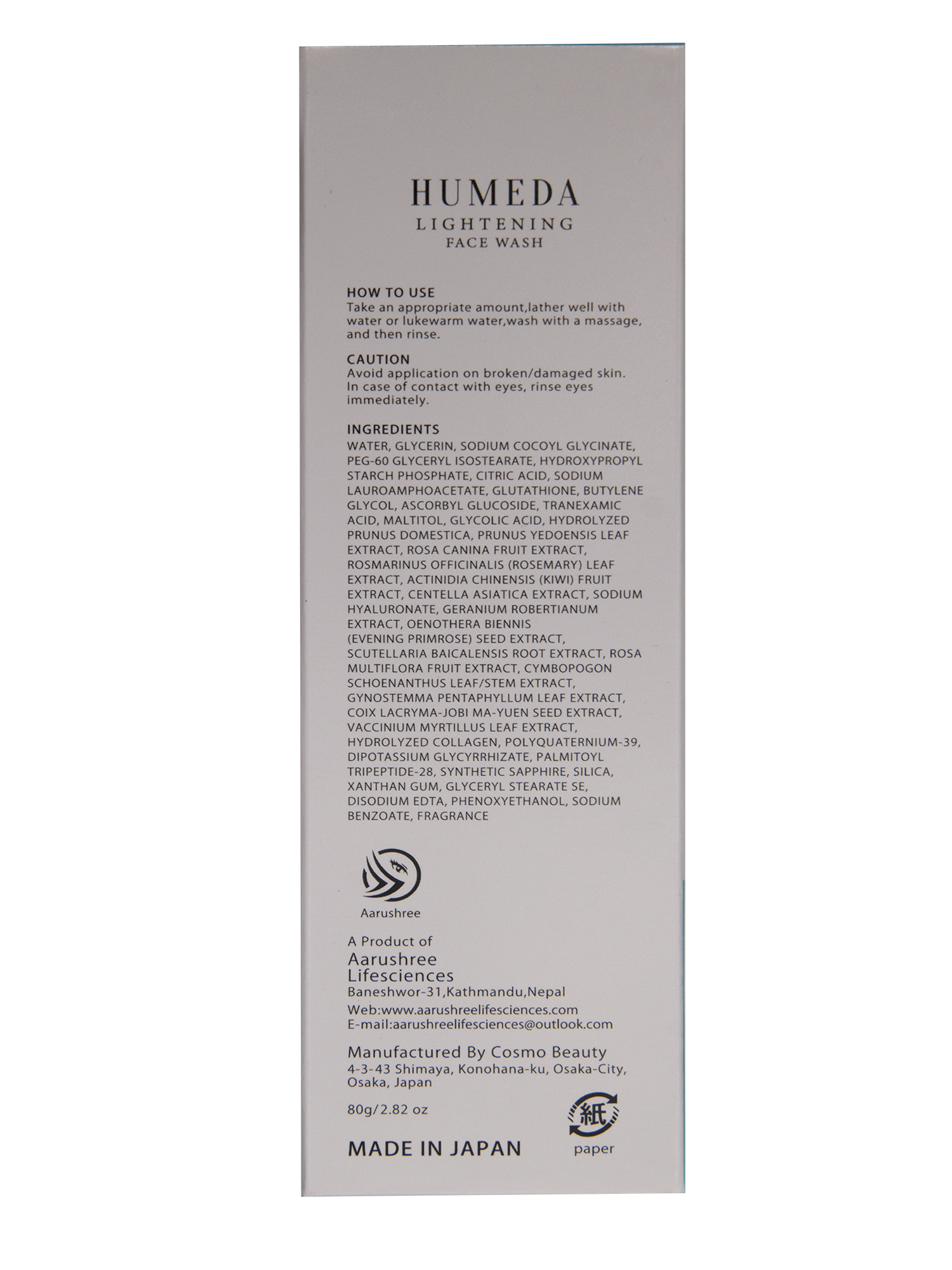 HUMEDA LIGHTENING FACE WASH-80GM