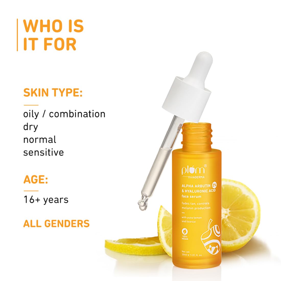 PLUM 2% ALPHA ARBUTIN & HYALURONIC ACID FACE SERUM 30 ML